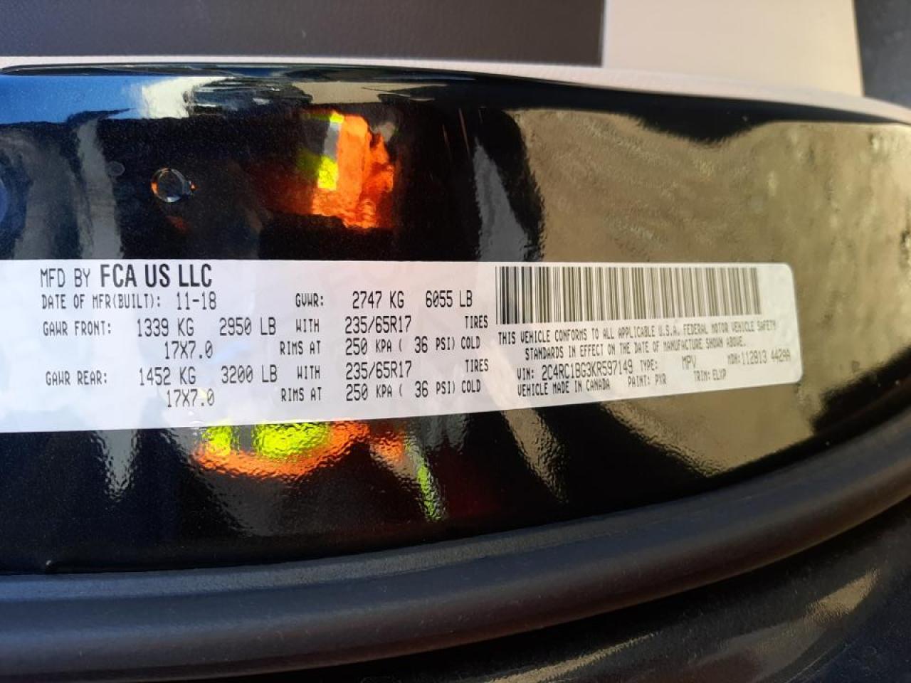 Photo 10 from auction – 2019 CHRYSLER PACIFICA T with VIN 2C4RC1BG3KR597149