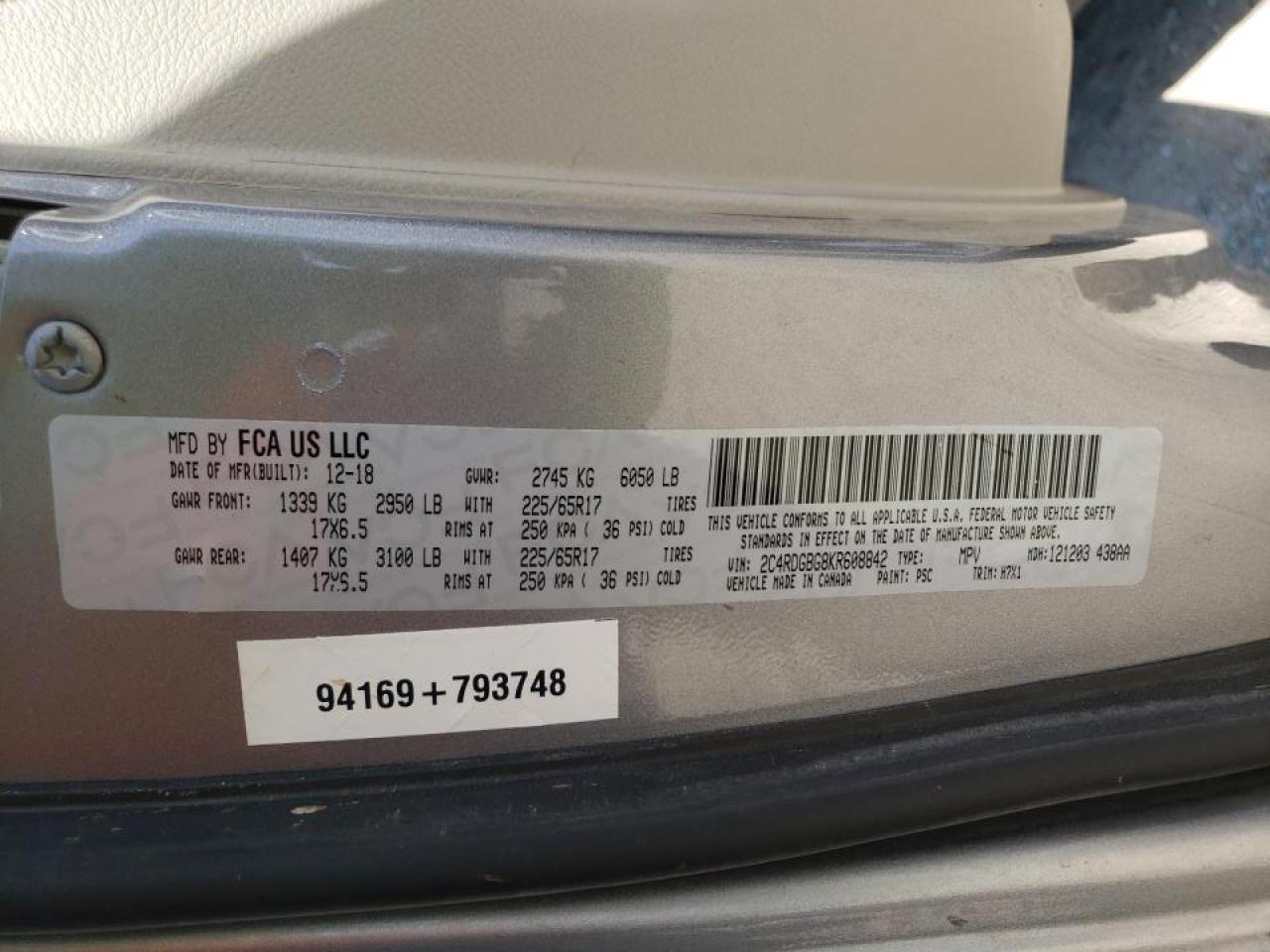 Photo 10 from auction – 2019 DODGE GRAND CARA with VIN 2C4RDGBG8KR608842