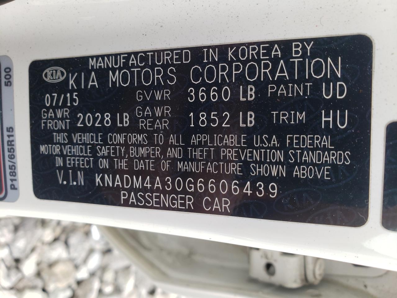 Photo 10 from auction – 2016 KIA RIO LX with VIN KNADM4A30G6606439