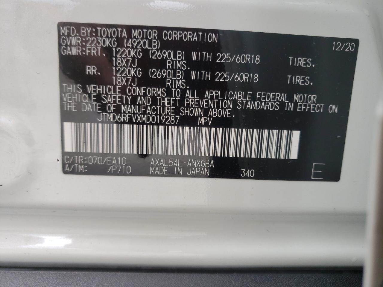 Photo 10 from auction – 2021 TOYOTA RAV4 LIMIT with VIN JTMD6RFVXMD019287