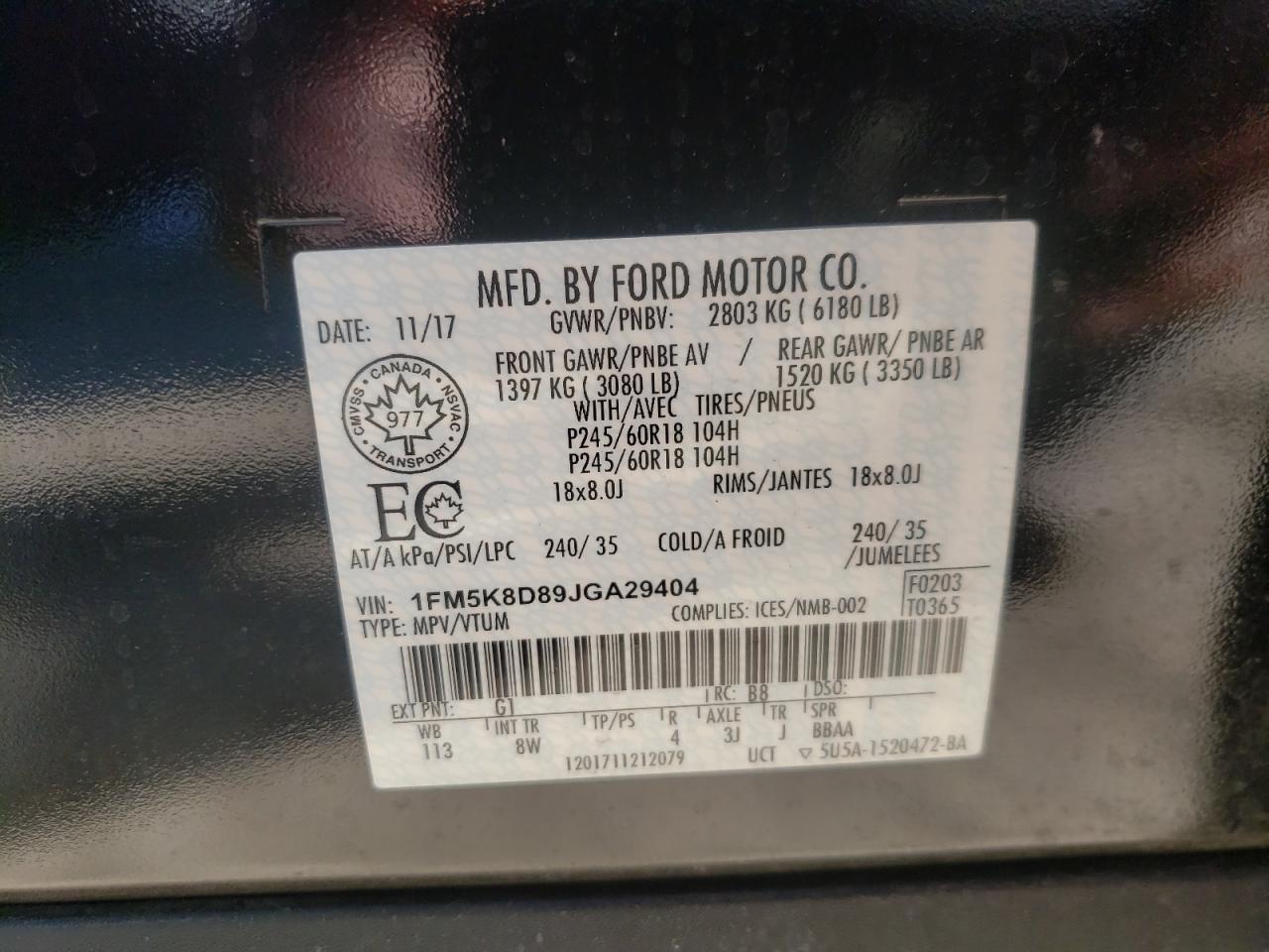 Photo 10 from auction – 2018 FORD EXPLORER X with VIN 1FM5K8D89JGA29404