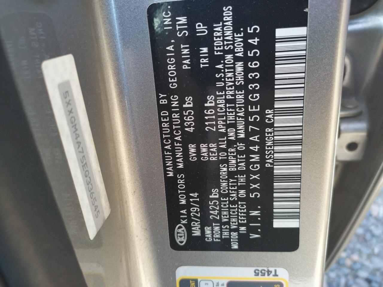 Photo 10 from auction – 2014 KIA OPTIMA LX with VIN 5XXGM4A75EG336545