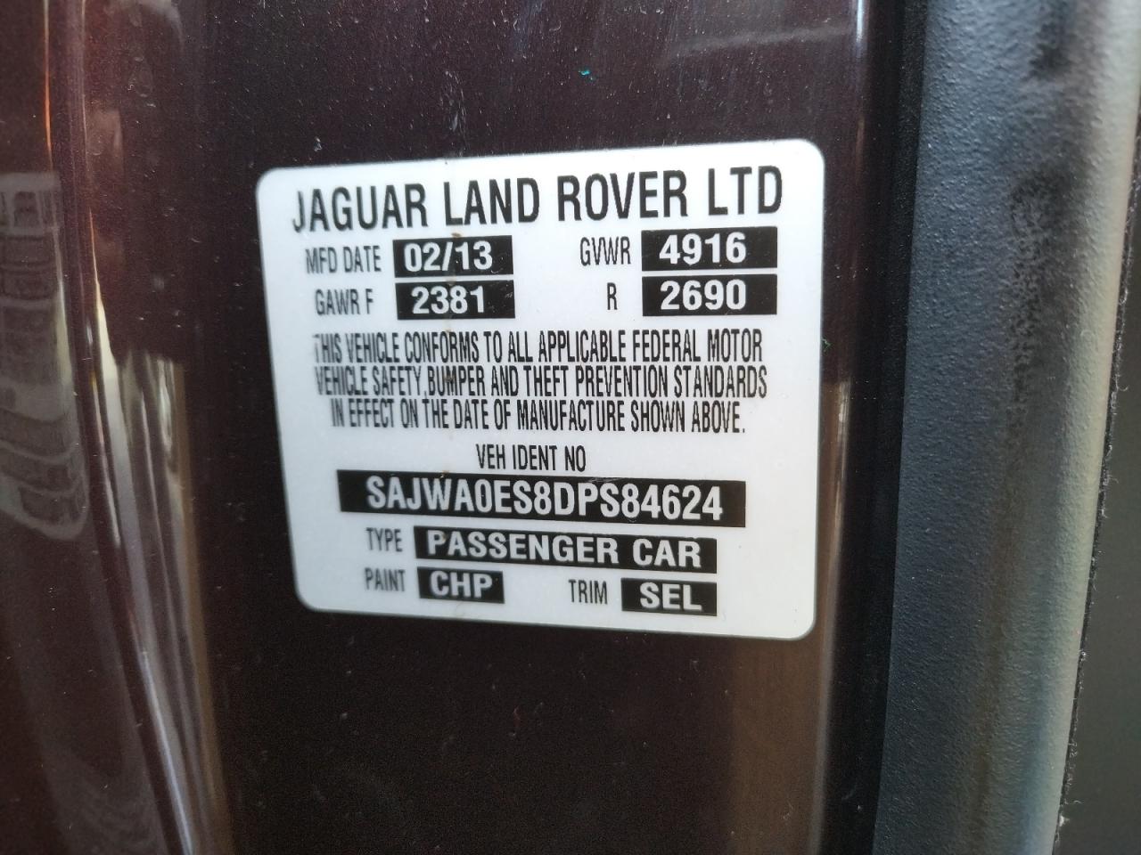 Photo 10 from auction – 2013 JAGUAR XF with VIN SAJWA0ES8DPS84624