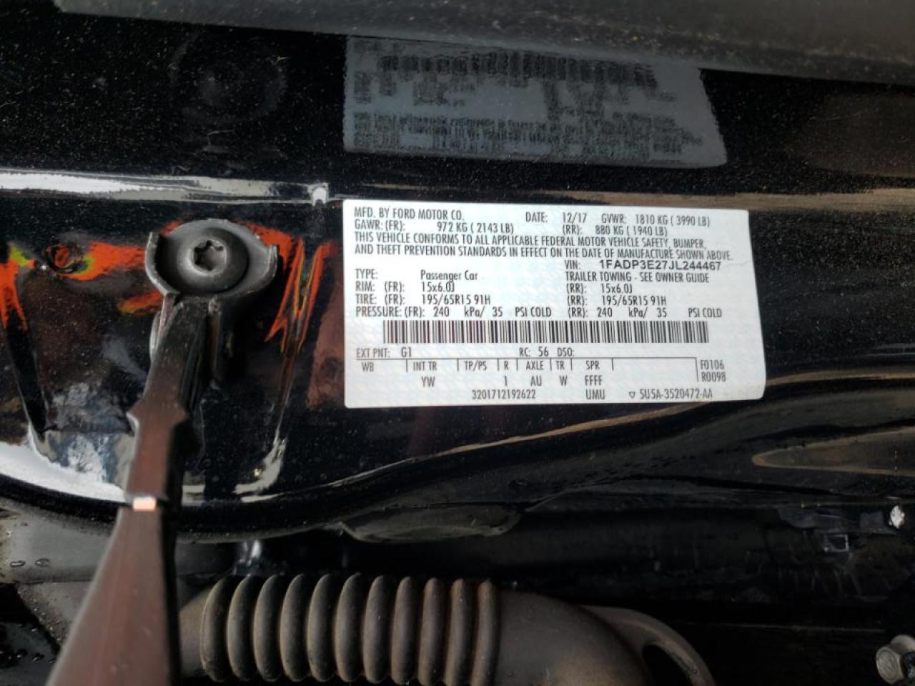 Photo 10 from auction – 2018 FORD FOCUS S with VIN 1FADP3E27JL244467