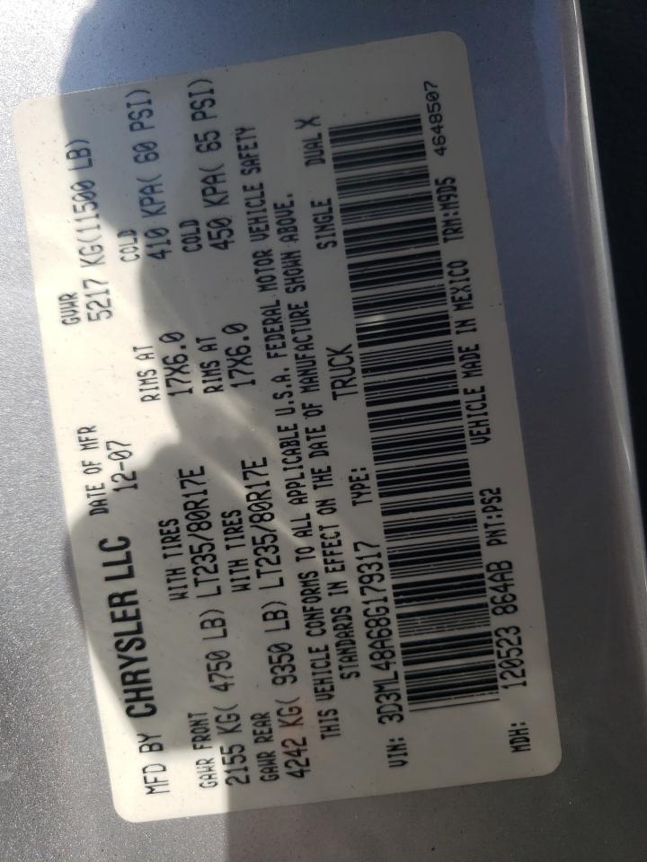 Photo 10 from auction – 2008 DODGE RAM 3500 S with VIN 3D3ML48A68G179317