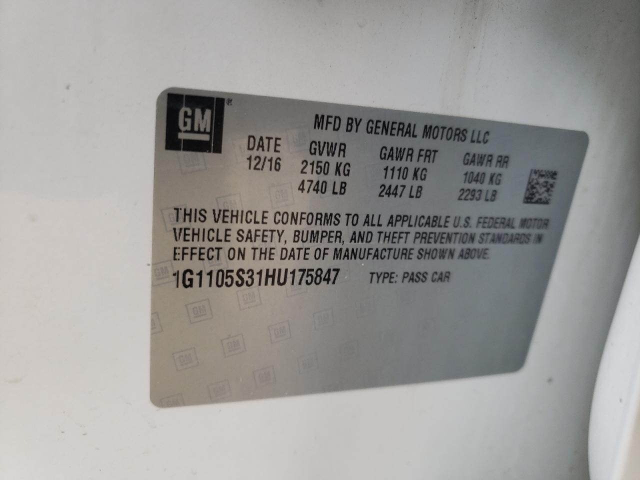 Photo 10 from auction – 2017 CHEVROLET IMPALA LT with VIN 1G1105S31HU175847