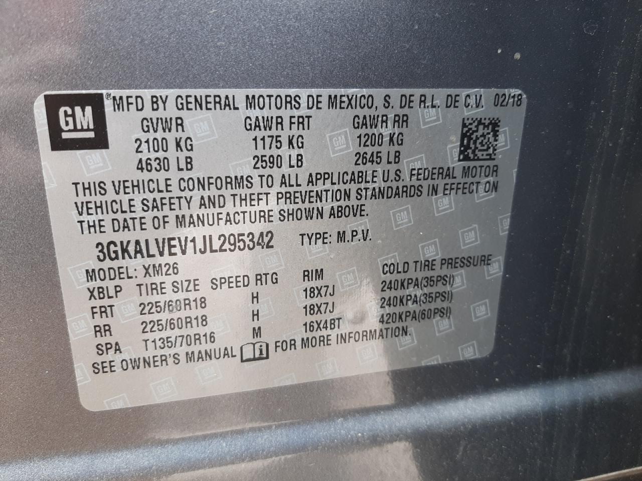 Photo 10 from auction – 2018 GMC TERRAIN SL with VIN 3GKALVEV1JL295342