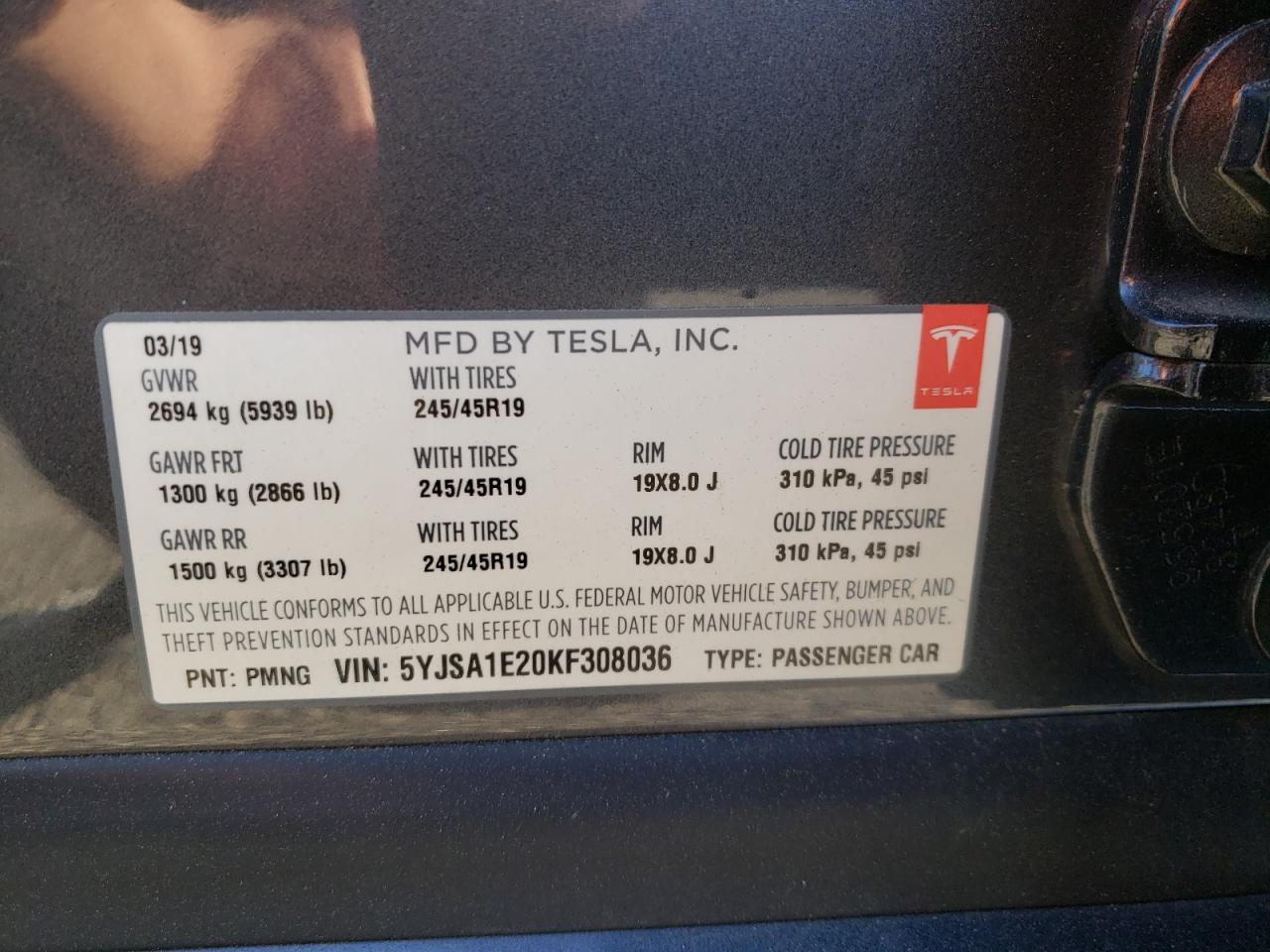Photo 10 from auction – 2019 TESLA MODEL S with VIN 5YJSA1E20KF308036