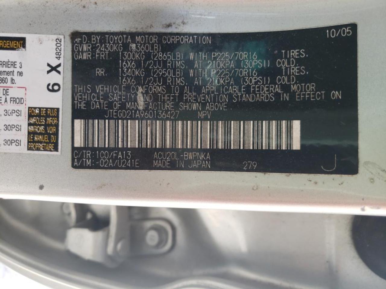 Photo 10 from auction – 2006 TOYOTA HIGHLANDER with VIN JTEGD21A960136427