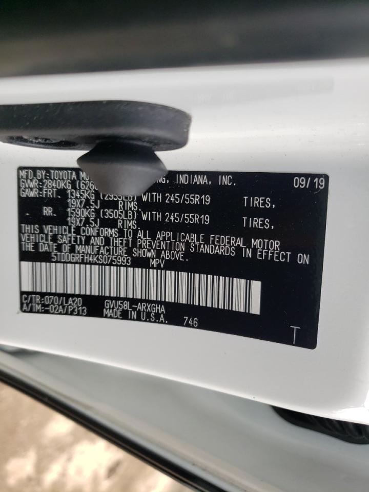 Photo 10 from auction – 2019 TOYOTA HIGHLANDER with VIN 5TDDGRFH4KS075993