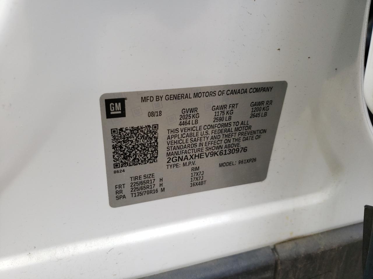 Photo 10 from auction – 2019 CHEVROLET EQUINOX LS with VIN 2GNAXHEV9K6130976