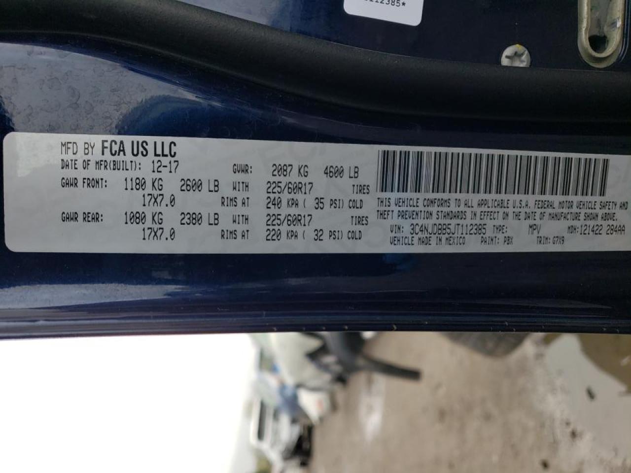 Photo 10 from auction – 2018 JEEP COMPASS LA with VIN 3C4NJDBB5JT112385