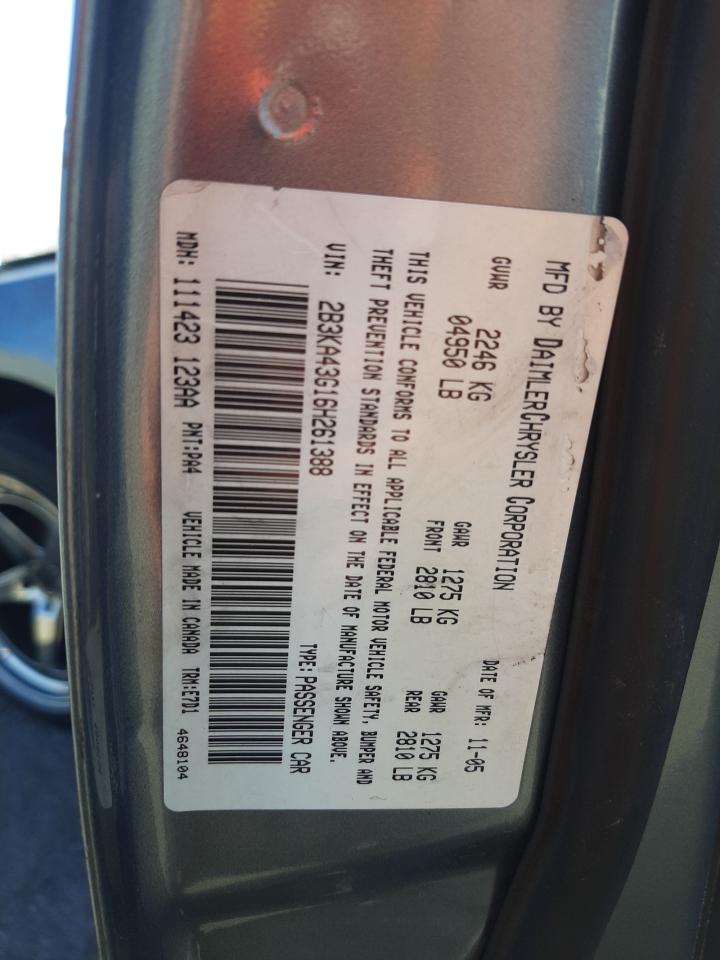 Photo 10 from auction – 2006 DODGE CHARGER SE with VIN 2B3KA43G16H261388