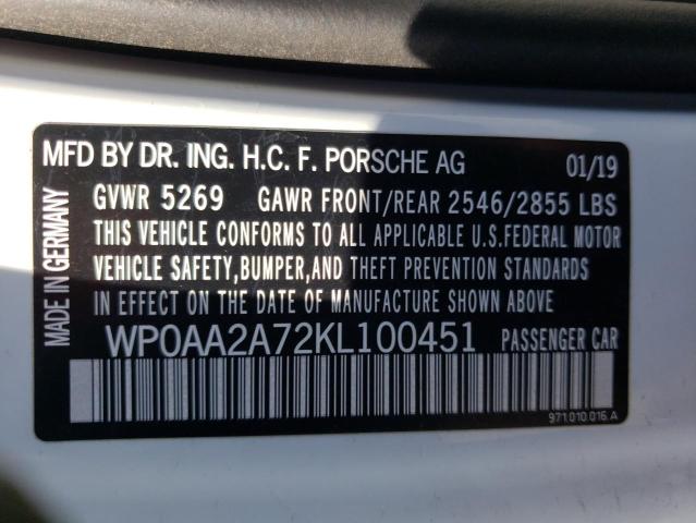 Photo 10 from auction – 2019 PORSCHE PANAMERA B with VIN WP0AA2A72KL100451