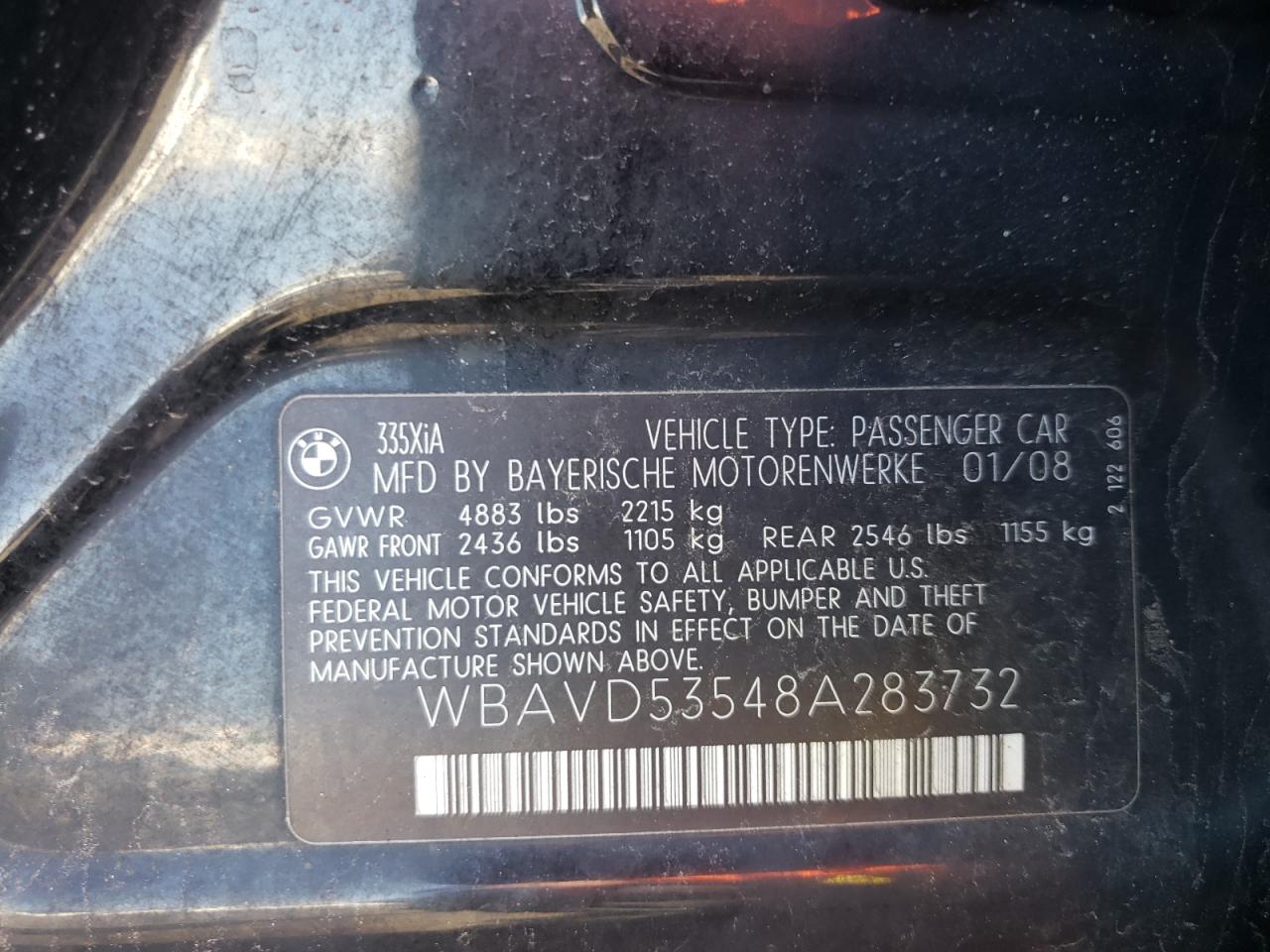 Photo 10 from auction – 2008 BMW 335 XI with VIN WBAVD53548A283732