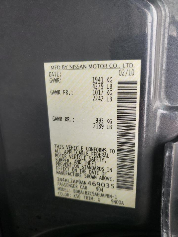 Photo 10 from auction – 2010 NISSAN ALTIMA BAS with VIN 1N4AL2AP9AN469035