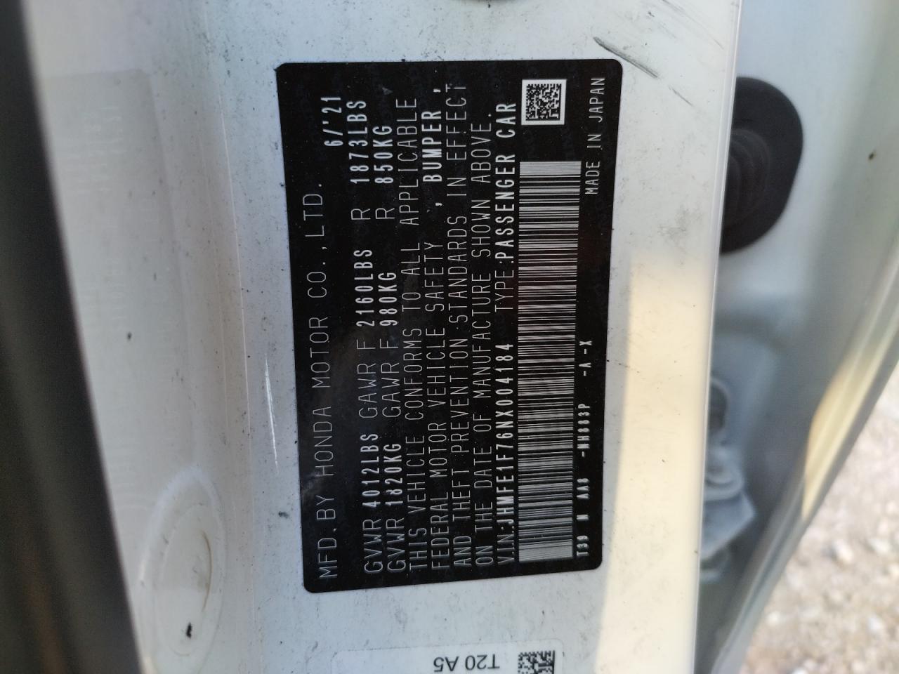 Photo 10 from auction – 2022 HONDA CIVIC EX with VIN JHMFE1F76NX004184