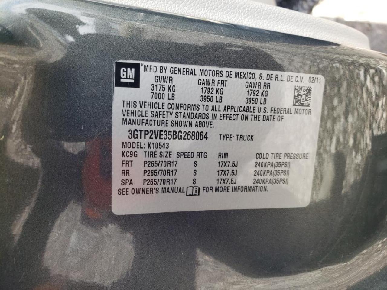 Photo 10 from auction – 2011 GMC SIERRA K15 with VIN 3GTP2VE35BG268064