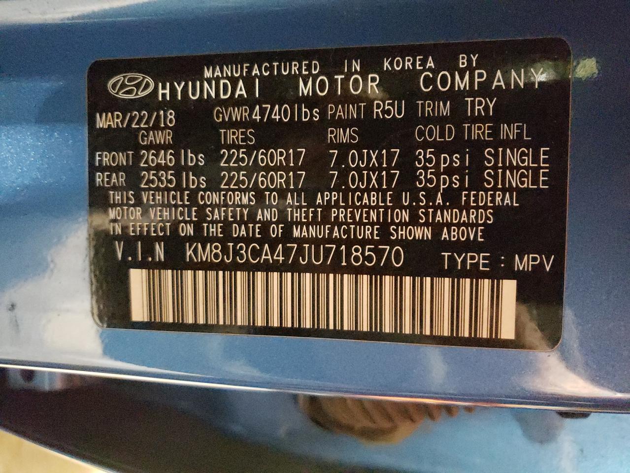 Photo 10 from auction – 2018 HYUNDAI TUCSON SEL with VIN KM8J3CA47JU718570