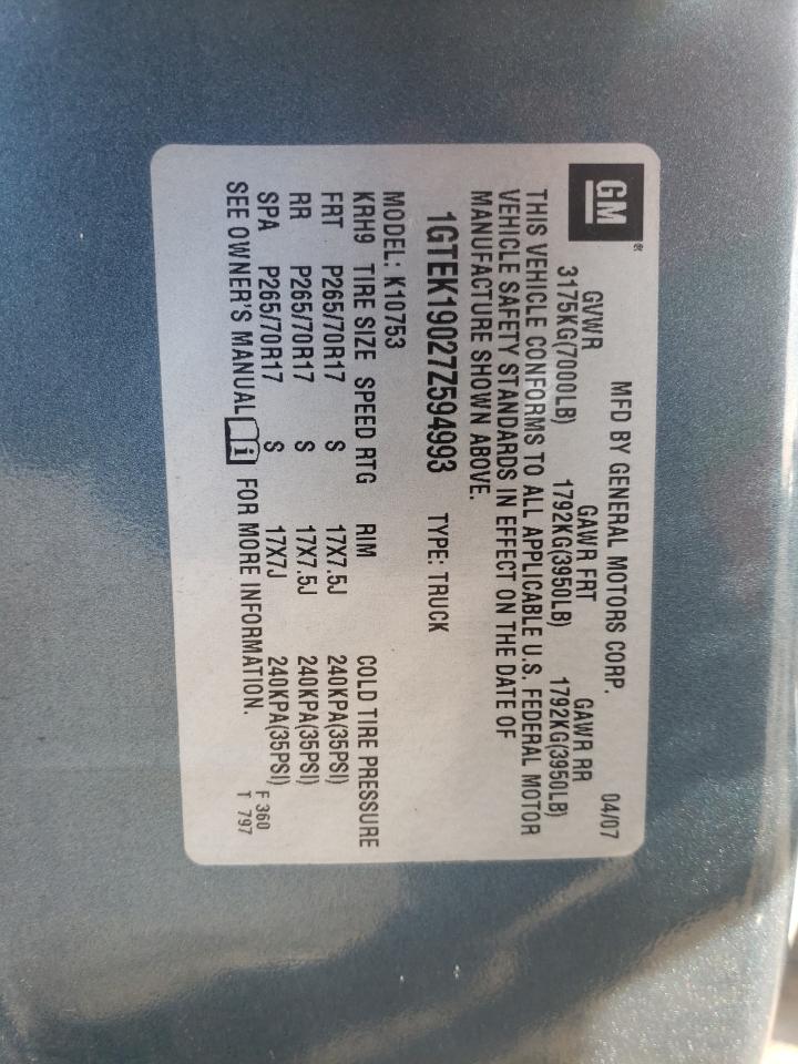 Photo 10 from auction – 2007 GMC NEW SIERRA with VIN 1GTEK19027Z594993