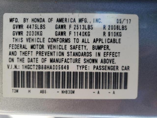 Photo 10 from auction – 2017 HONDA ACCORD EXL with VIN 1HGCT2B88HA005649