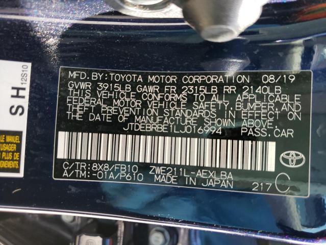 Photo 10 from auction – 2020 TOYOTA COROLLA LE with VIN JTDEBRBE1LJ016994