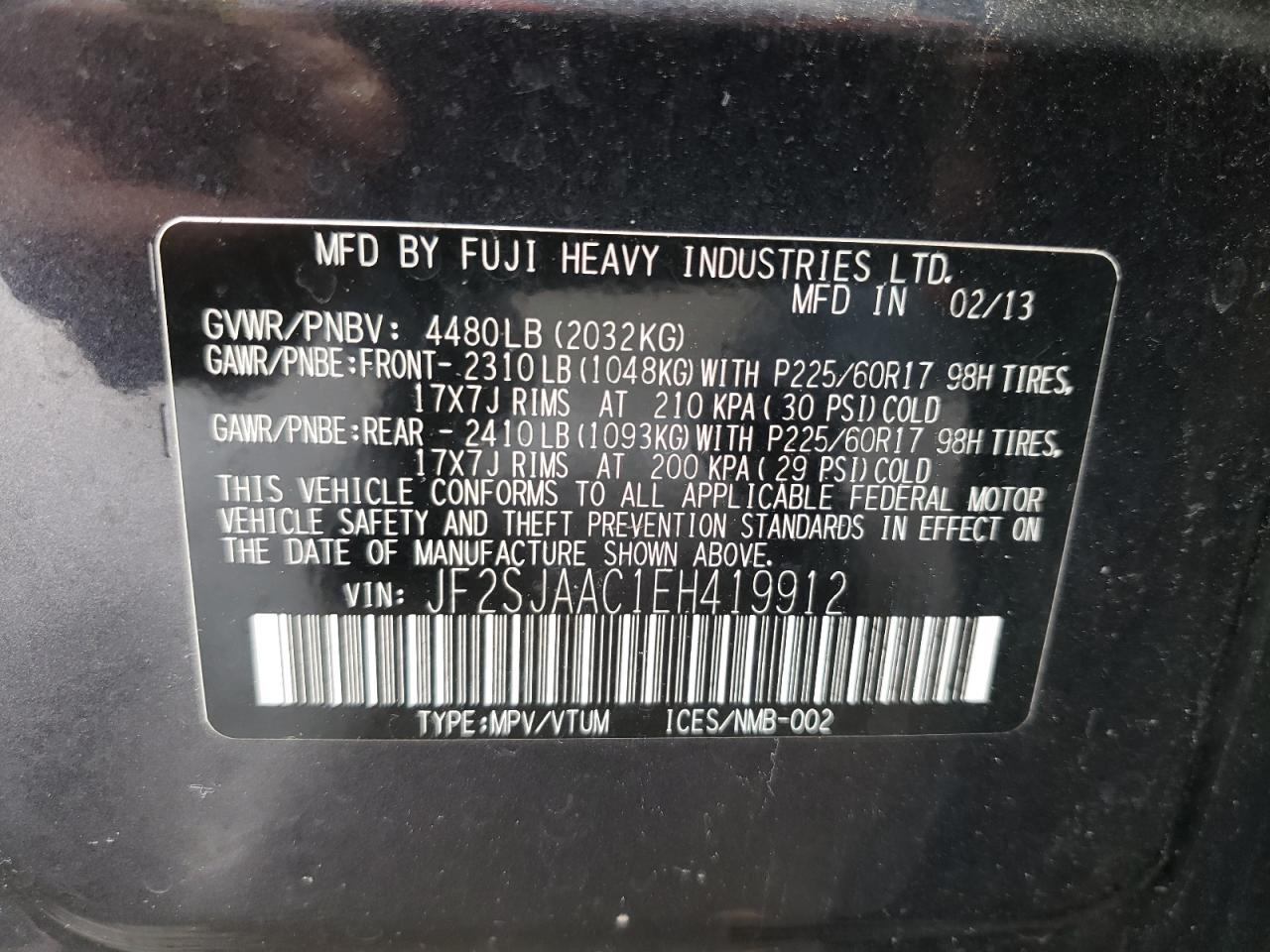 Photo 10 from auction – 2014 SUBARU FORESTER 2 with VIN JF2SJAAC1EH419912