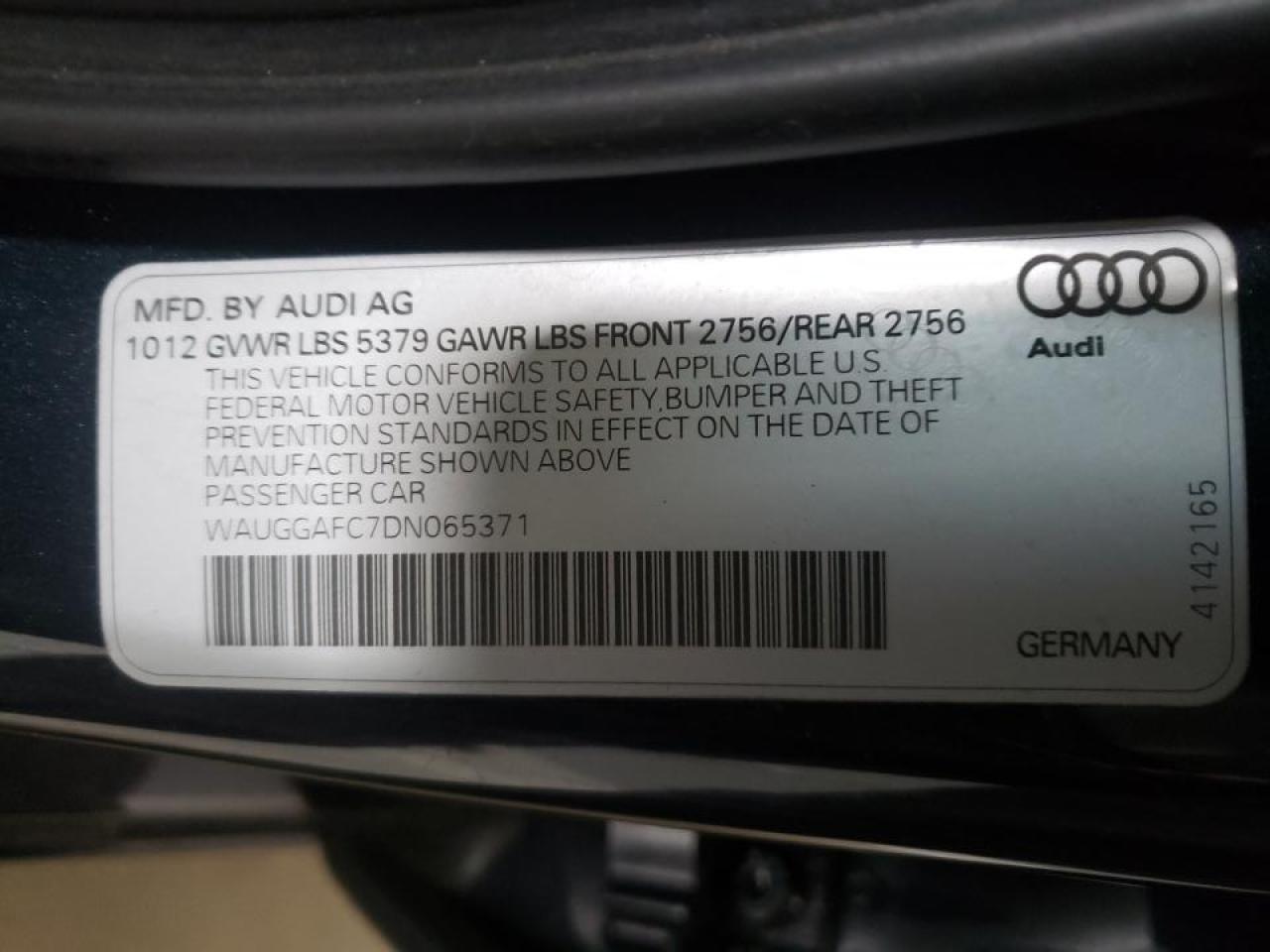 Photo 10 from auction – 2013 AUDI A6 PREMIUM with VIN WAUGGAFC7DN065371