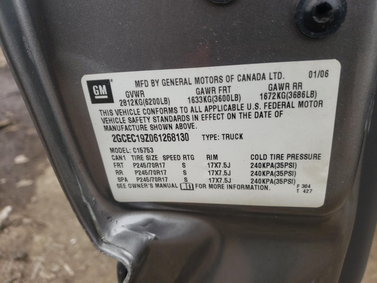 Photo 10 from auction – 2006 CHEVROLET SILVERADO with VIN 2GCEC19Z061268130