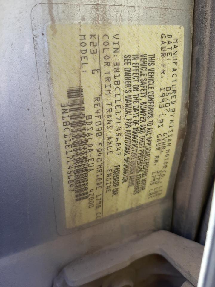 Photo 10 from auction – 2007 NISSAN VERSA with VIN 3N1BC11E17L456847