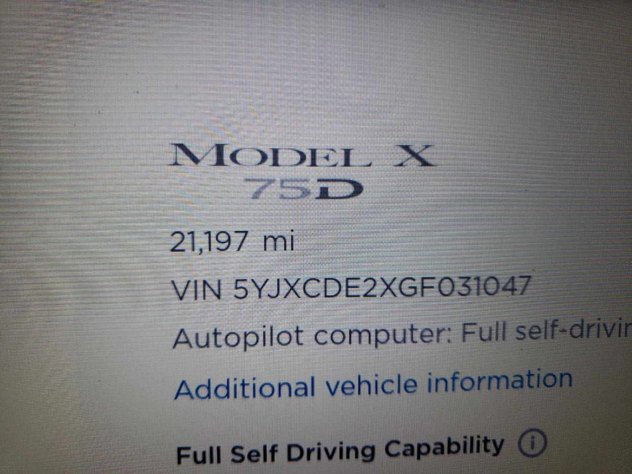 Photo 8 from auction – 2016 TESLA MODEL X with VIN 5YJXCDE2XGF031047