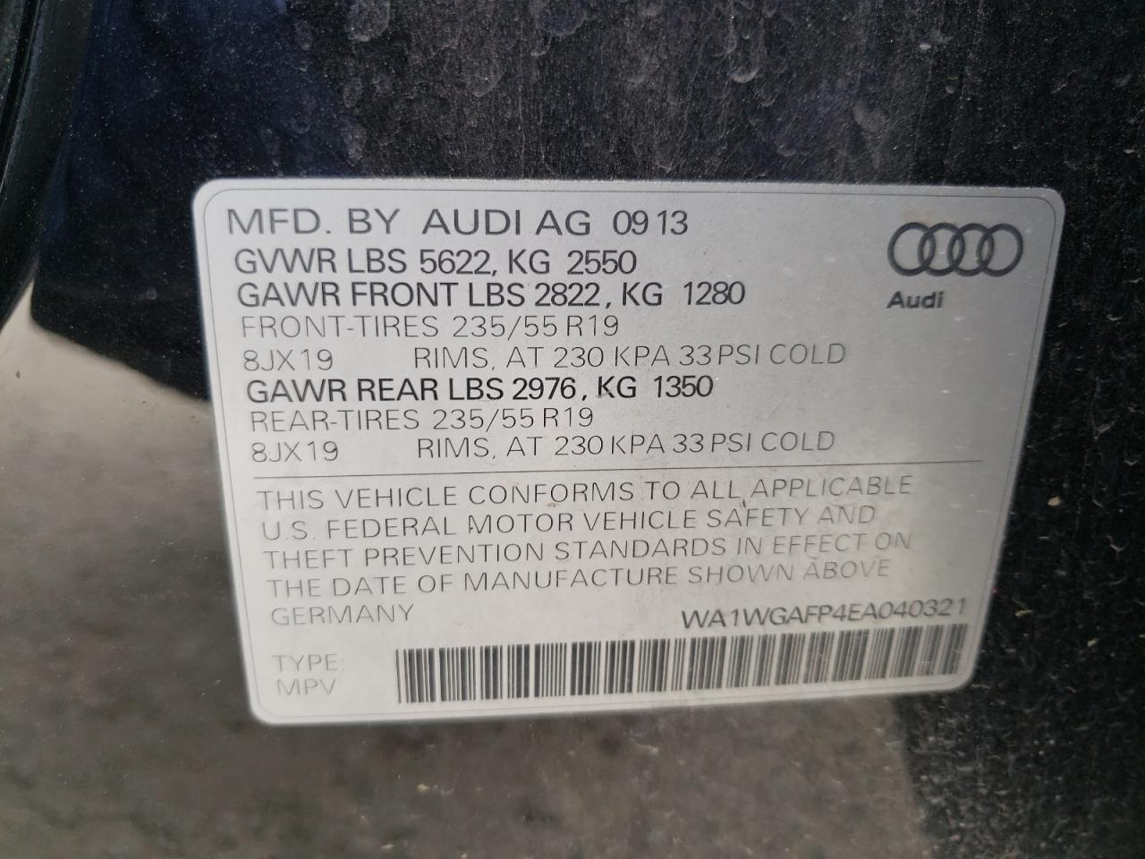 Photo 10 from auction – 2014 AUDI Q5 PRESTIG with VIN WA1WGAFP4EA040321