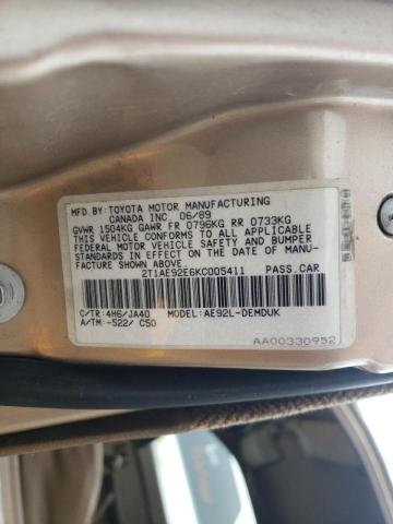 Photo 10 from auction – 1989 TOYOTA COROLLA FW with VIN 2T1AE92E6KC005411