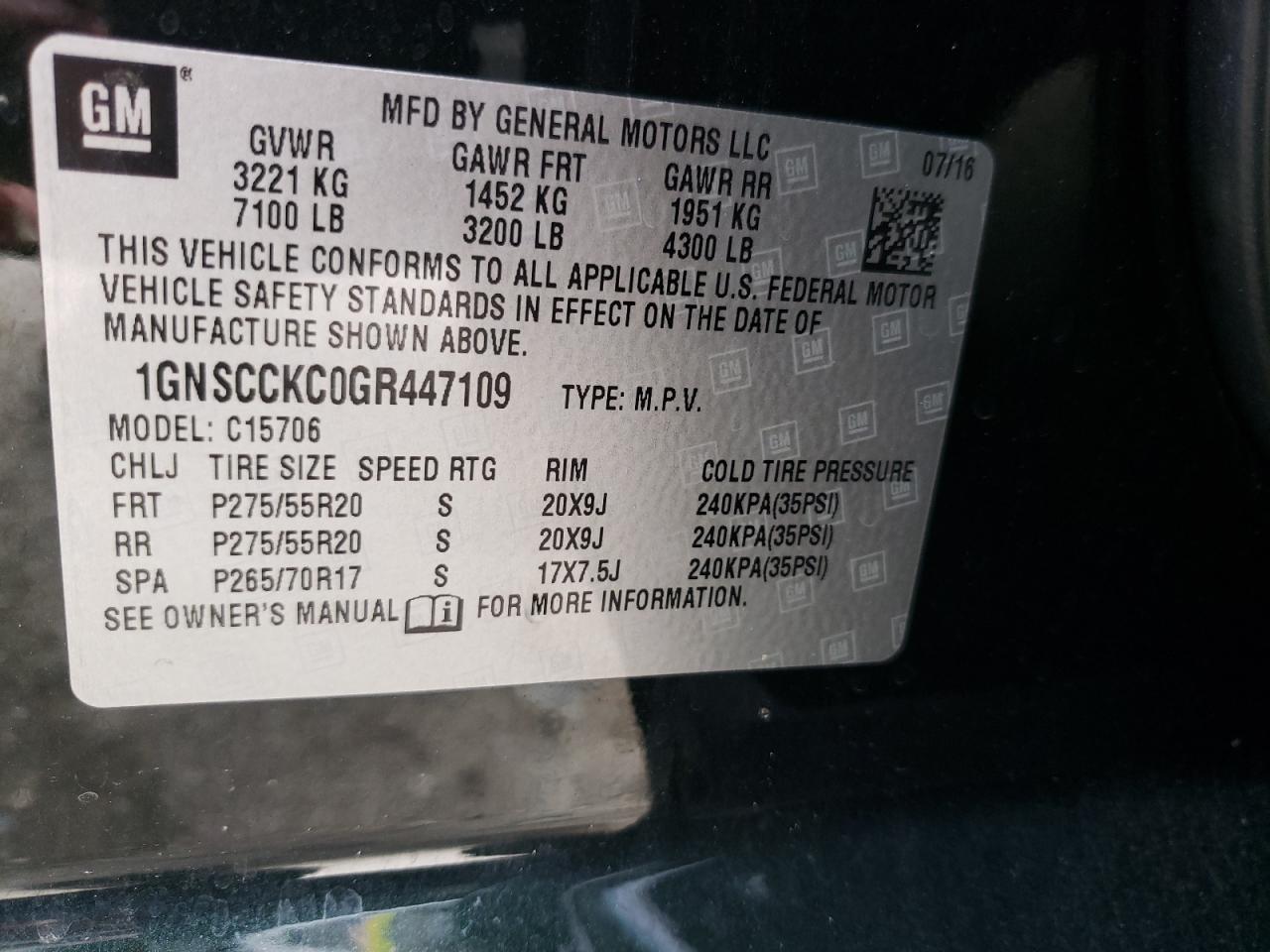 Photo 10 from auction – 2016 CHEVROLET TAHOE C150 with VIN 1GNSCCKC0GR447109