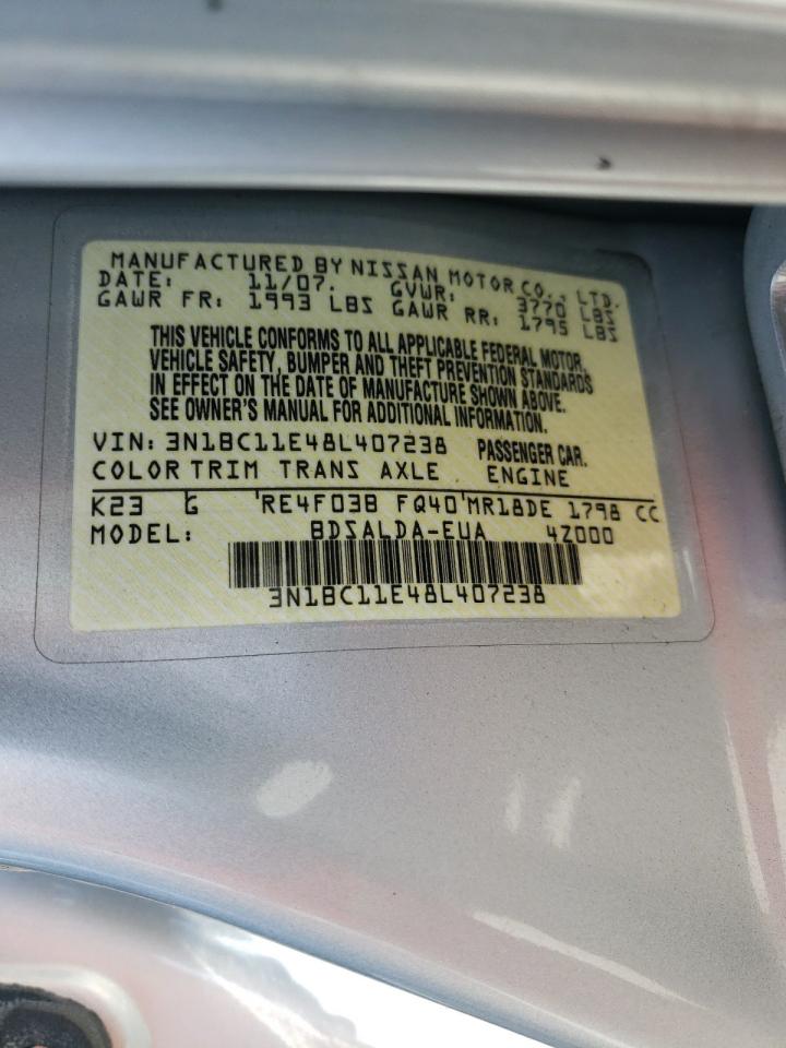 Photo 10 from auction – 2008 NISSAN VERSA S with VIN 3N1BC11E48L407238