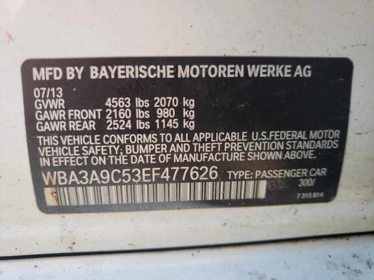 Photo 10 from auction – 2014 BMW 335 I with VIN WBA3A9C53EF477626