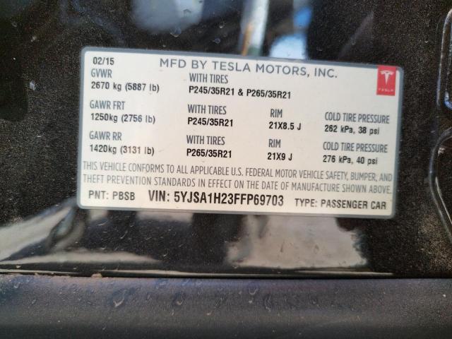 Photo 10 from auction – 2015 TESLA MODEL S 85 with VIN 5YJSA1H23FFP69703