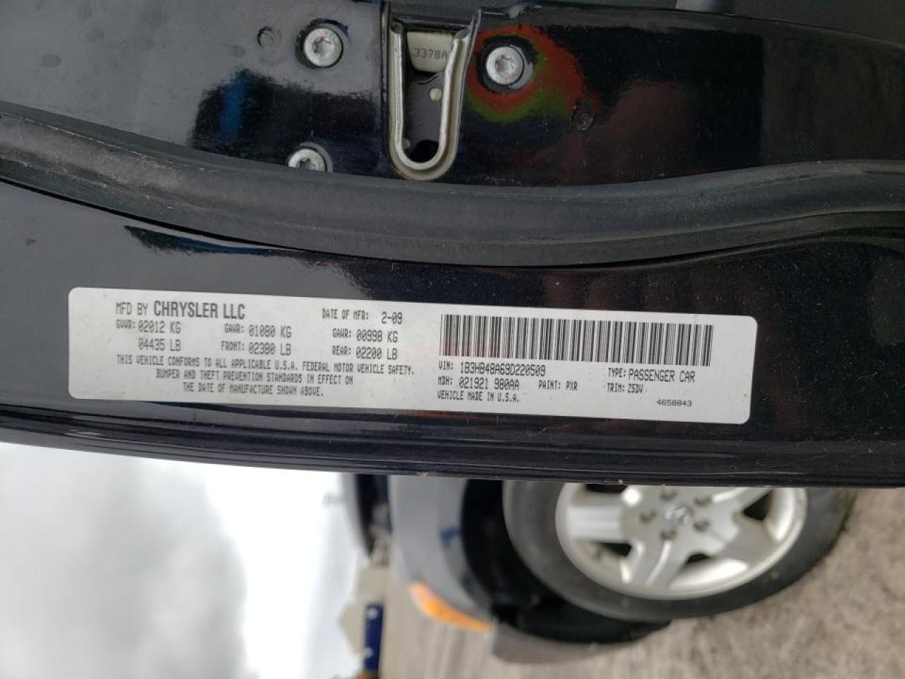 Photo 10 from auction – 2009 DODGE CALIBER SX with VIN 1B3HB48A69D220509