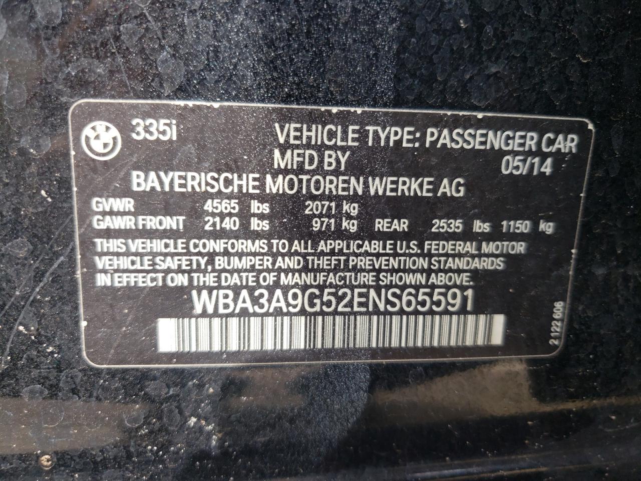 Photo 10 from auction – 2014 BMW 335 I with VIN WBA3A9G52ENS65591