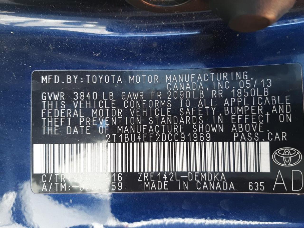Photo 10 from auction – 2013 TOYOTA COROLLA with VIN 2T1BU4EE2DC091969