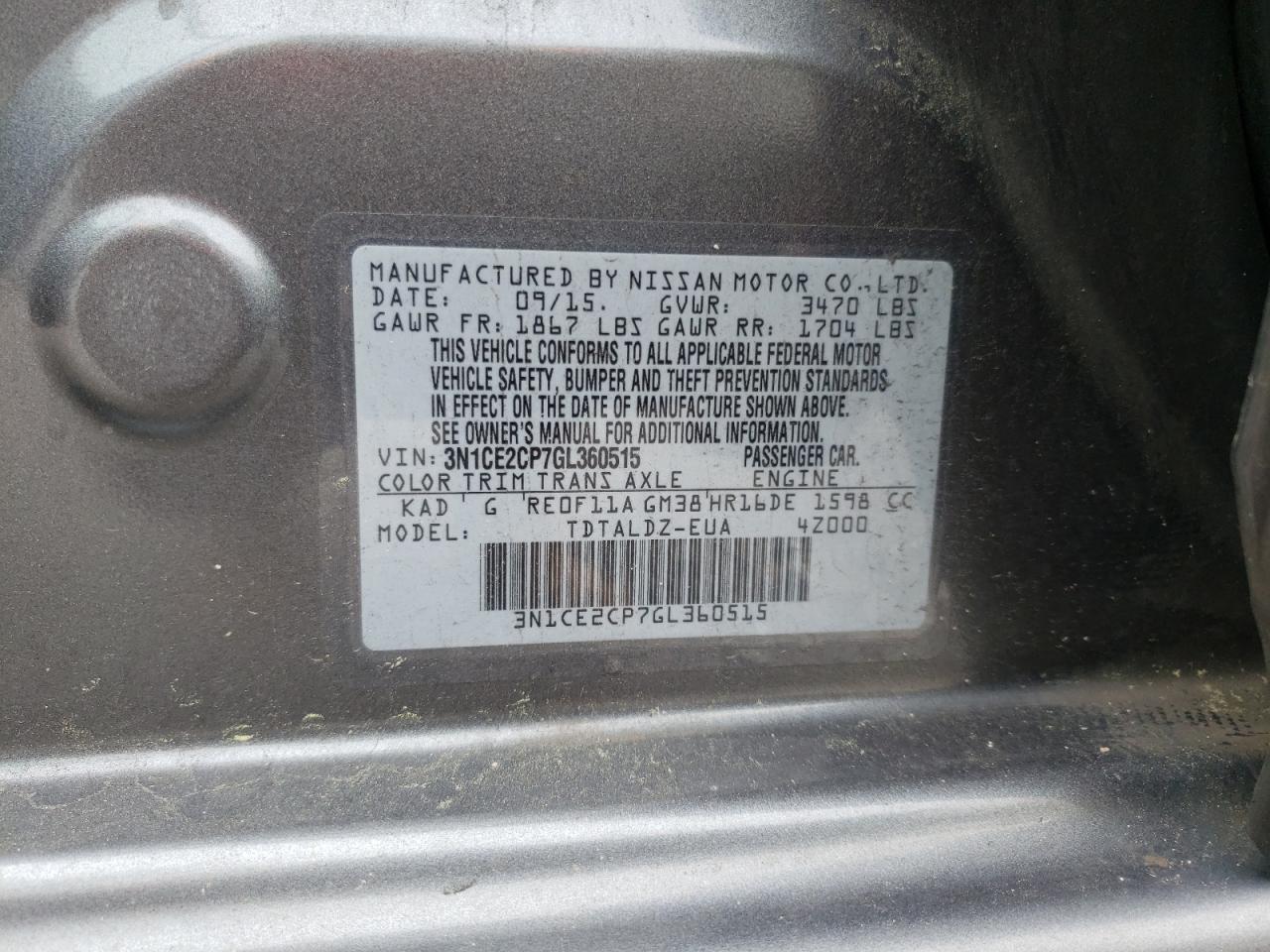 Photo 10 from auction – 2016 NISSAN VERSA NOTE with VIN 3N1CE2CP7GL360515