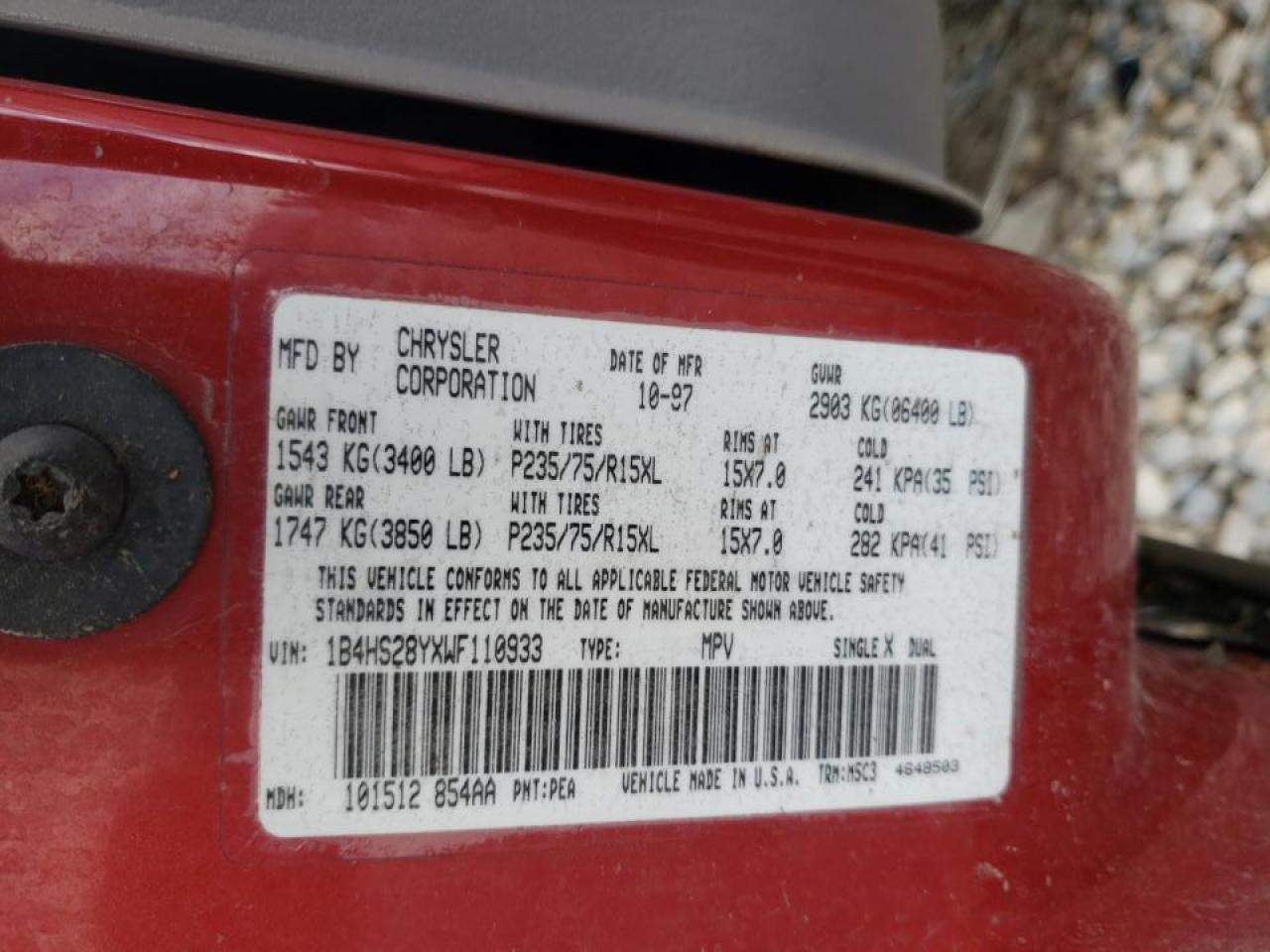 Photo 10 from auction – 1998 DODGE DURANGO with VIN 1B4HS28YXWF110933