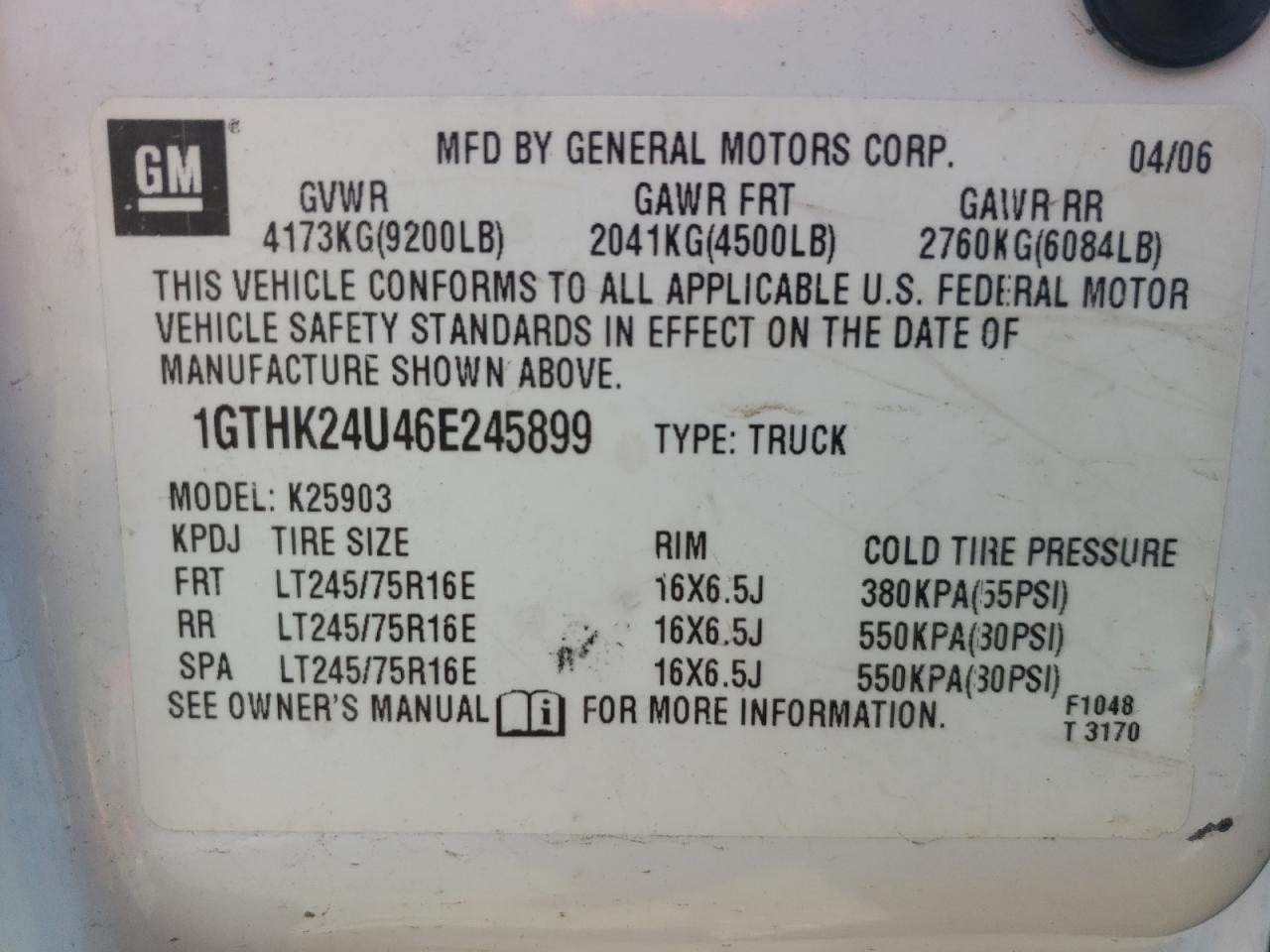 Photo 10 from auction – 2006 GMC SIERRA K25 with VIN 1GTHK24U46E245899