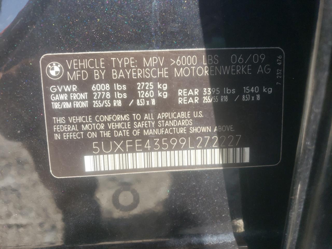 Photo 10 from auction – 2009 BMW X5 XDRIVE3 with VIN 5UXFE43599L272227