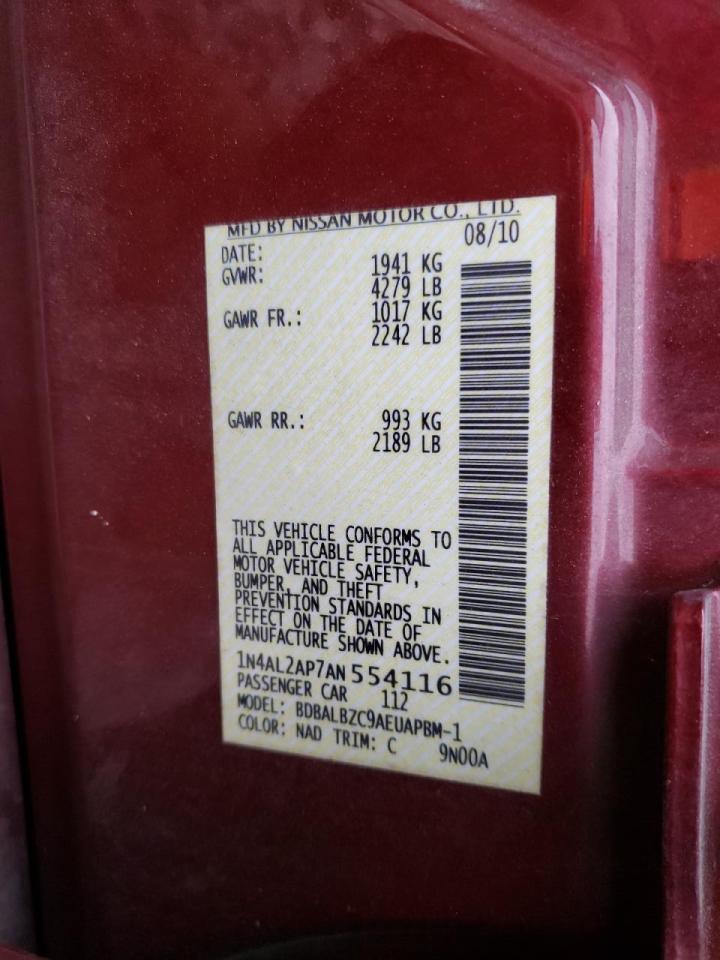 Photo 10 from auction – 2010 NISSAN ALTIMA BAS with VIN 1N4AL2AP7AN554116