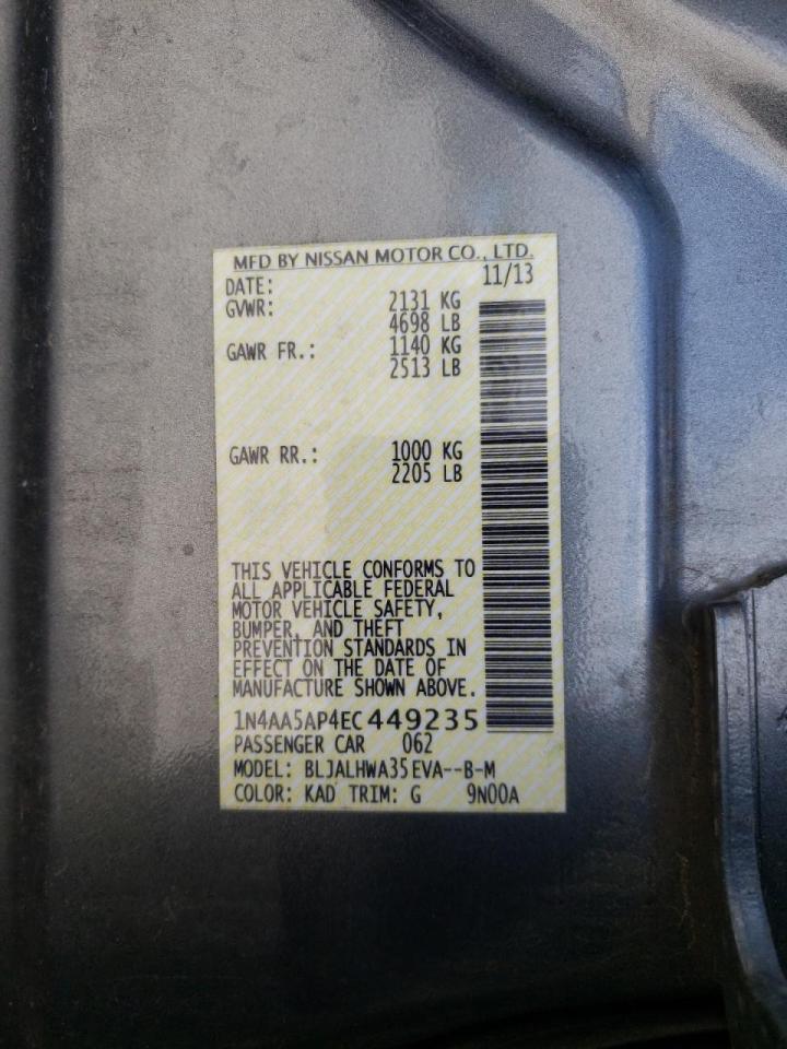 Photo 10 from auction – 2014 NISSAN MAXIMA S with VIN 1N4AA5AP4EC449235