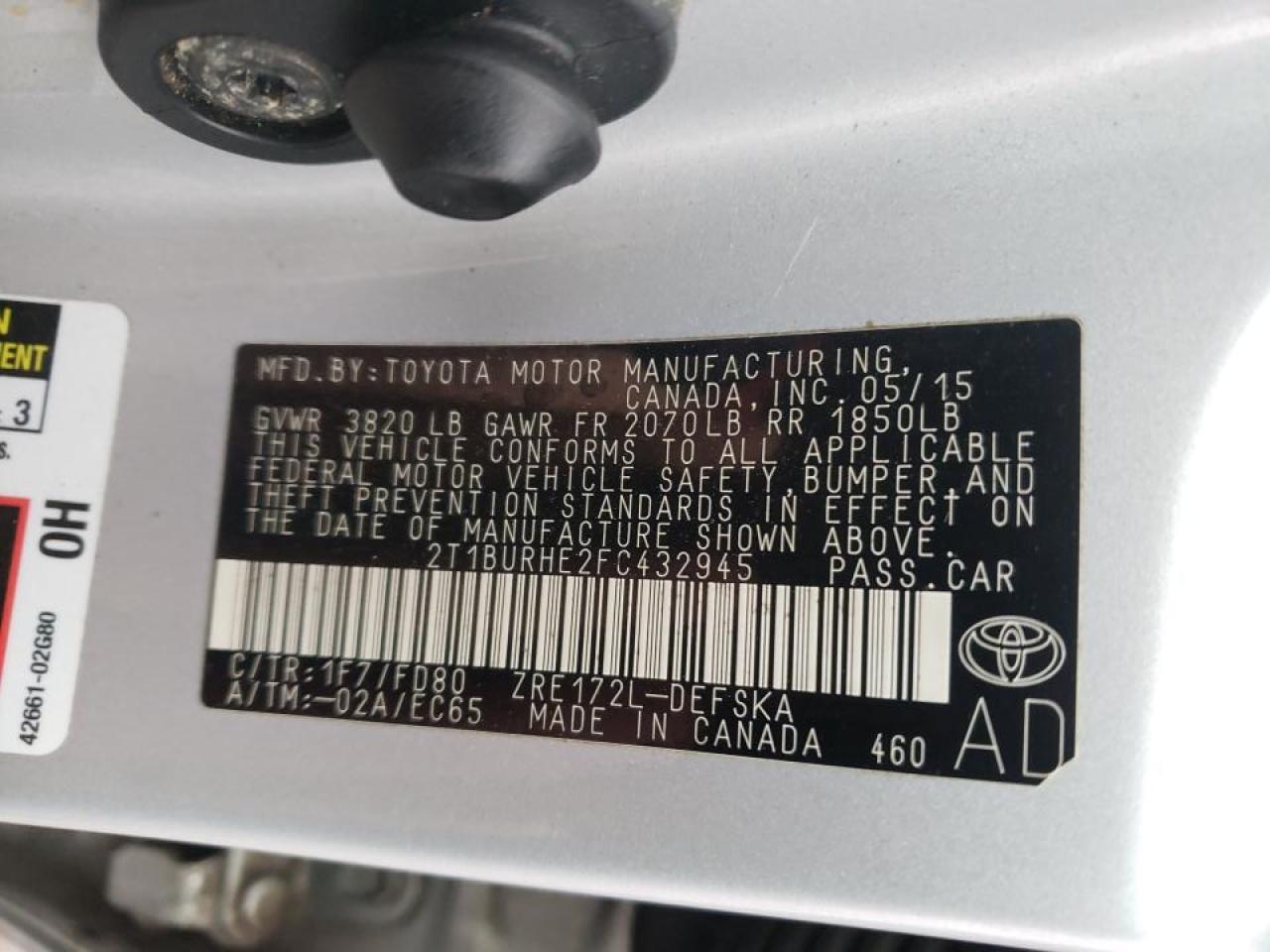 صورة رقم 10 من المزاد - 2015 TOYOTA COROLLA L مع VIN 2T1BURHE2FC432945