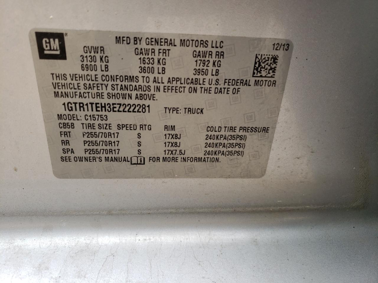 Photo 10 from auction – 2014 GMC SIERRA C15 with VIN 1GTR1TEH3EZ222281