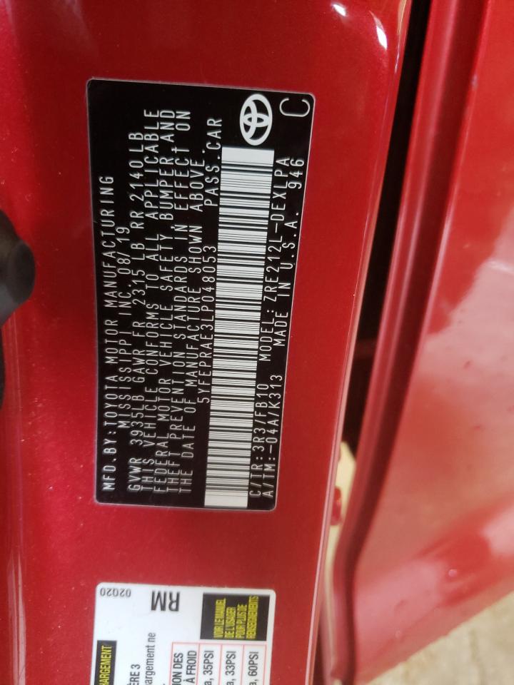 Photo 10 from auction – 2020 TOYOTA COROLLA LE with VIN 5YFEPRAE3LP048053