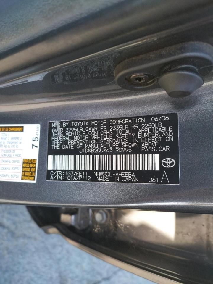 Photo 10 from auction – 2006 TOYOTA PRIUS with VIN JTDKB20UX63190995